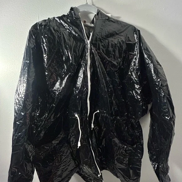 80s vintage latex Black rain Jacket - Picture 2 of 5